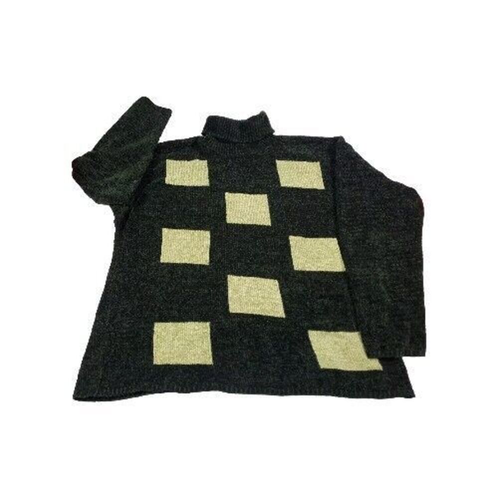 Cousin Johnny Size XL Turtleneck Fleece Green Square Pattern Knit Sweater